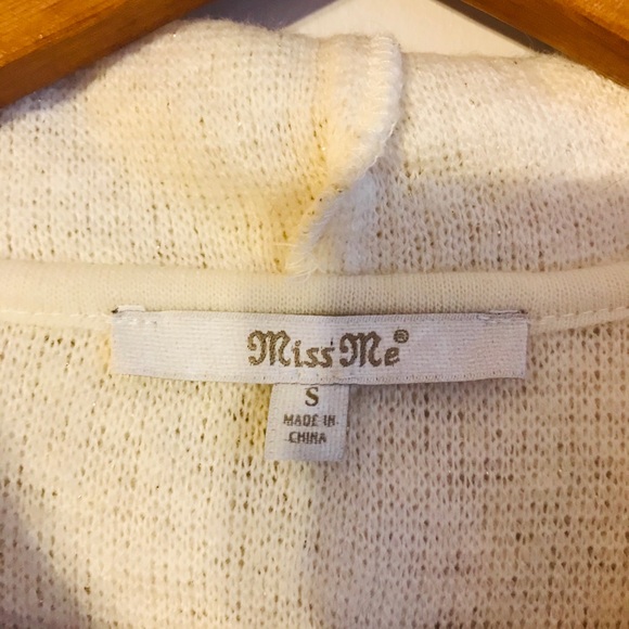 Miss Me Small Gold Ivory Cream Zip Hooded Sweater - Picture 5 of 8